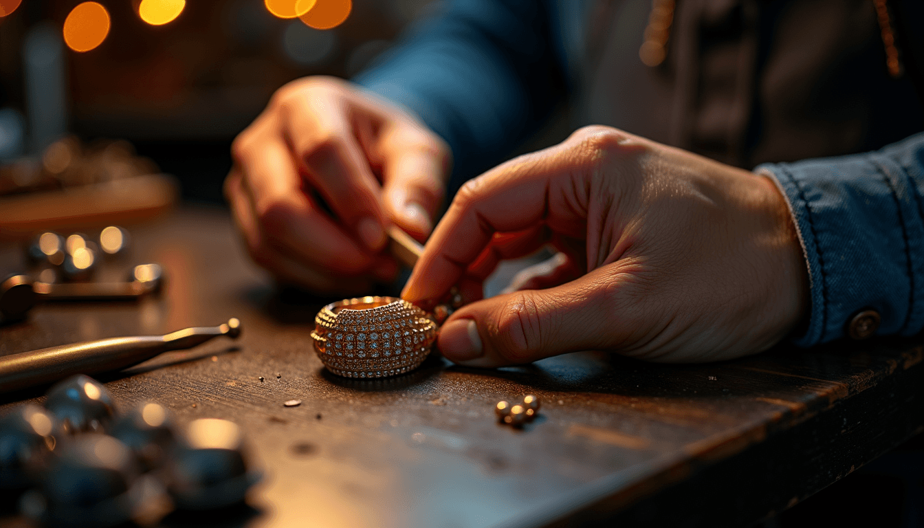 Veliano craftsman at the workbench — wax carving, casting, polishing
